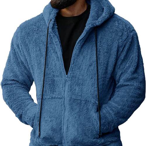Men's plush cardigan with hat jacket
