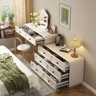 桌梳妆台卧柜实木包现代安装奶油风主卧室收纳化妆一体梳妆法式柜