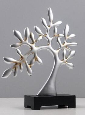 北欧创意现代古银色发财树摆件家居客厅办公室装饰工艺品结婚礼物