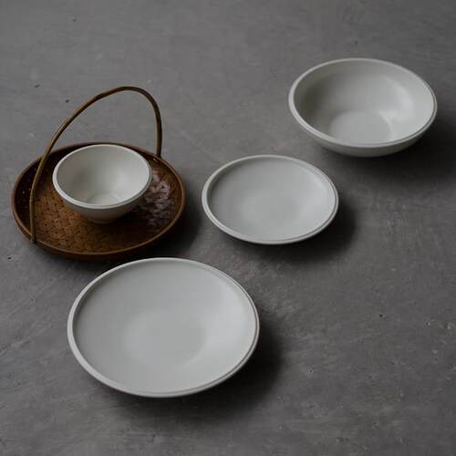 三分静 餐具套组素色暖白草木灰碗盘碟子家用中式盘子点心碟饭碗