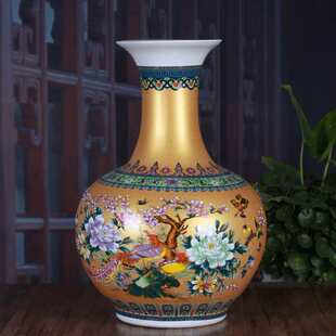 景德镇陶瓷器欧式珐琅彩落地大花瓶 插花家居客厅装饰品摆件大号