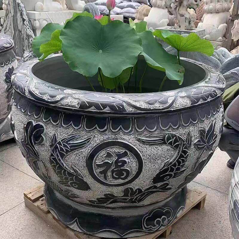 石雕鱼缸青石花盆彷古耐用艺术石缸圆缸庭院门定制手工缸家用摆件