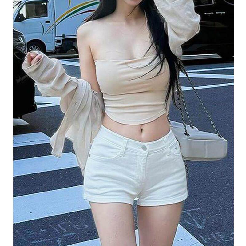 女士夏季低腰牛仔短裤白色辣妹女薄款2026新款弹力a字包臀紧身裤