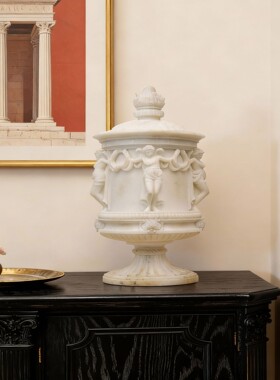 中古花瓶古罗马法式摆件玄关装饰客厅插花艺术花器复古仿玉石摆件