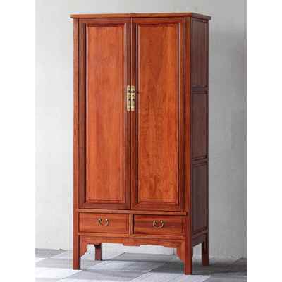 中式原木大衣柜双门实木大衣衣柜明清古典雕花储物柜南榆顶箱柜