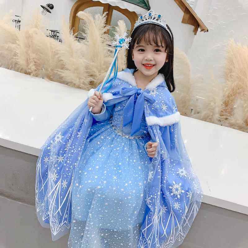 女童冰雪奇缘斗篷披风外搭坎肩爱莎公主秋冬儿童系带保暖中大童