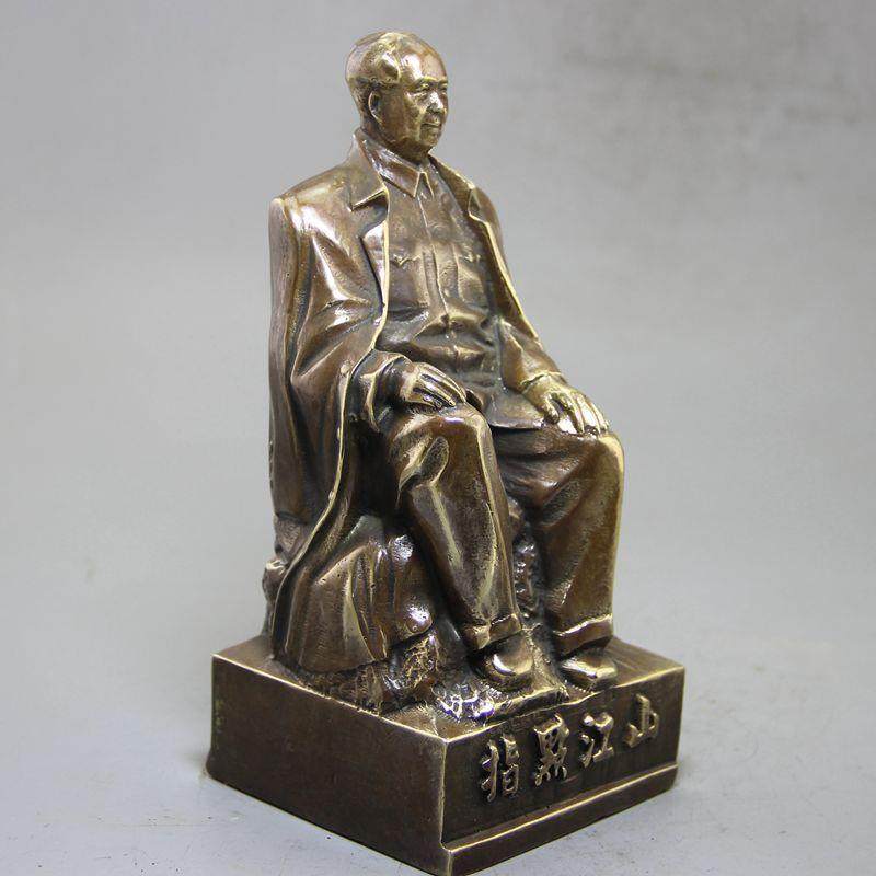 YX-9-30-做旧家铜像铜制坐像指点江山像办公室居坐摆件