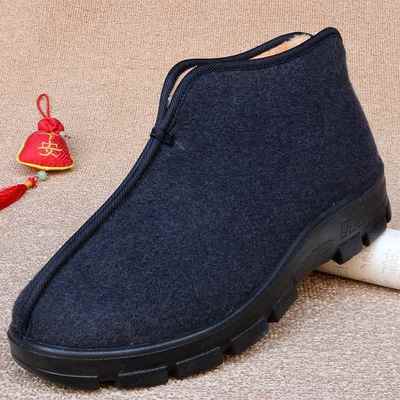 高档老棉鞋男北京布鞋加绒式加厚冬鞋季保暖防滑中老年人毛风呢古