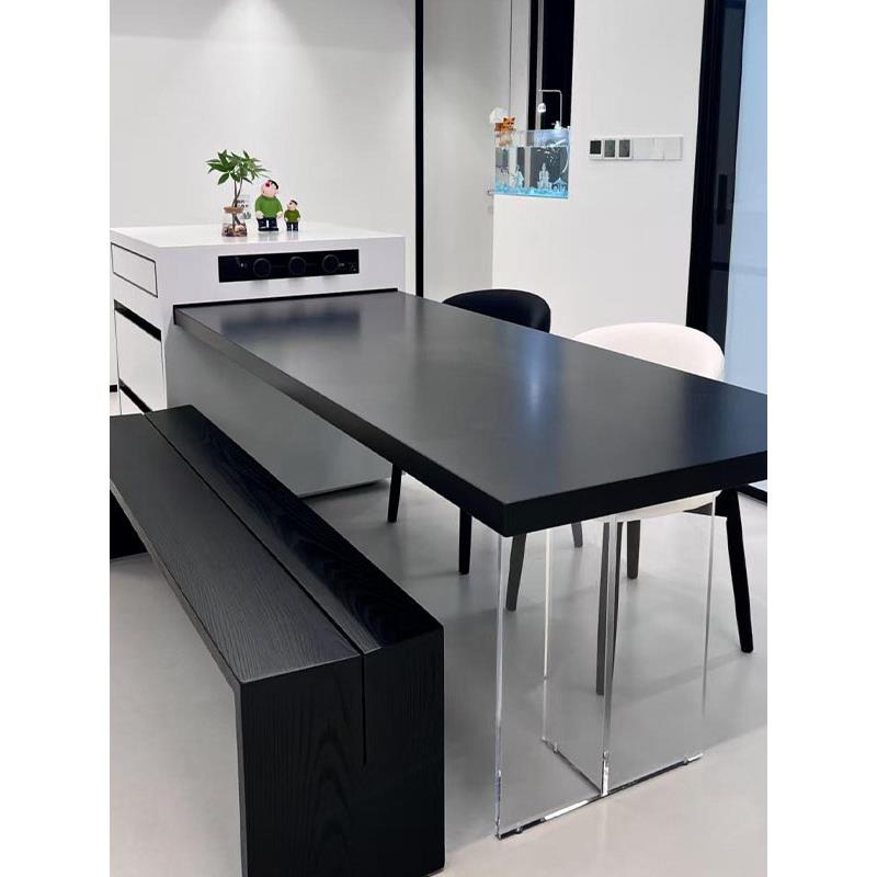 极简风岩板岛台餐桌一体可伸缩家用吧台餐桌倒台导台高端定制