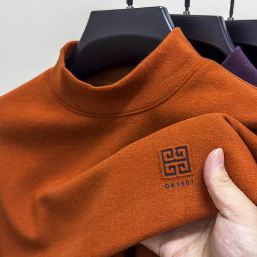 MAROLIO~厚实保暖！半高领双面德绒长袖T恤男秋冬季保暖磨毛上衣