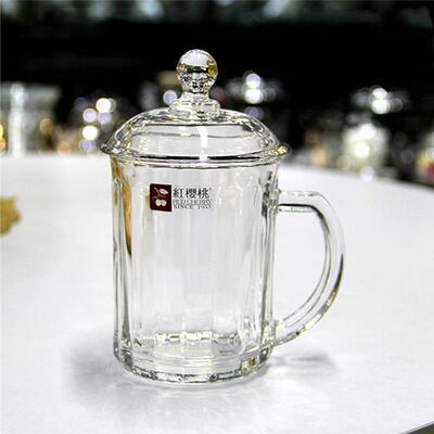 水晶玻璃杯水杯带盖杯子带把手盖子茶杯家用耐高温有盖女大容量男