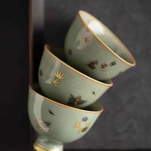 腾辉越窑梅子青青瓷主人杯家用小脚品茗杯功夫茶具茶道零配件