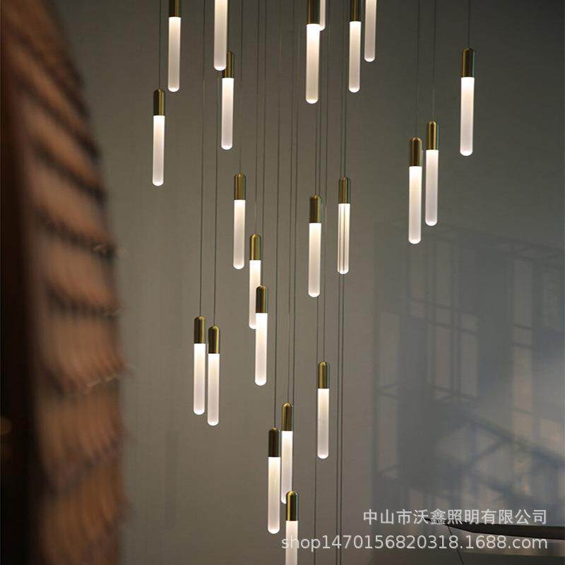 设计师北欧样板房客厅卧室床头柜吧台餐厅餐桌楼梯间长筒条形吊灯
