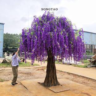 人造仿真紫藤花树户外景观树 婚礼酒店商场仿真绿植假树装饰造景