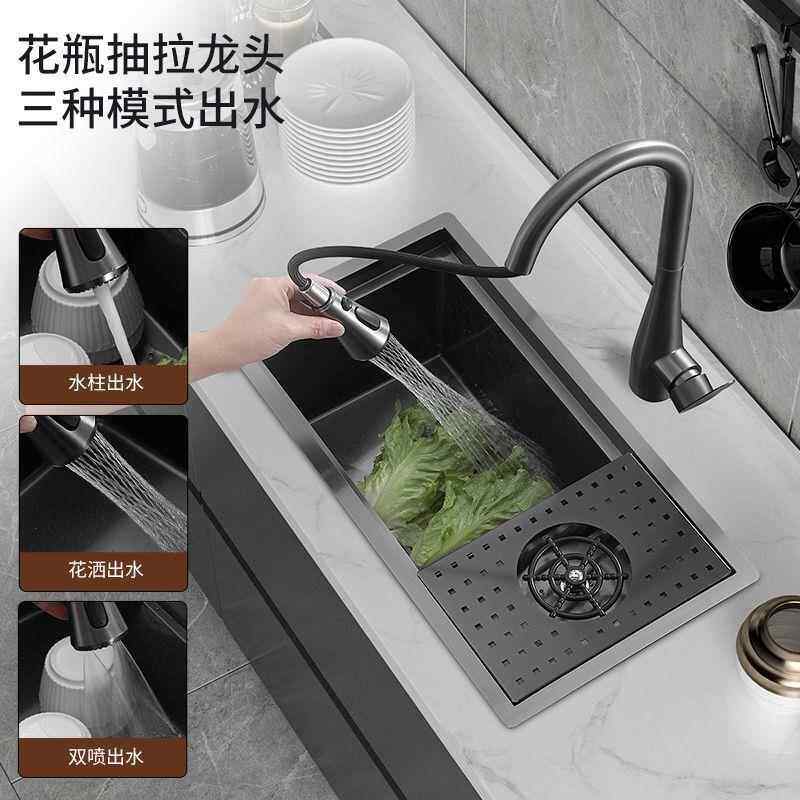 国0隐藏式吧台槽厨隐形手工单槽带水盖中岛德小号水房盆不锈钢纳
