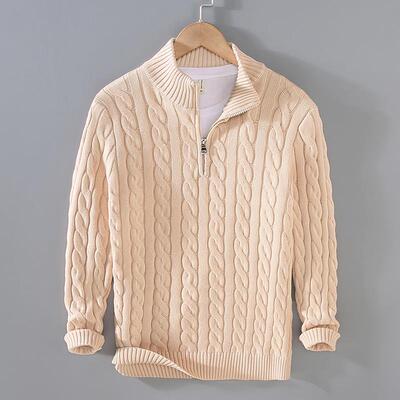 Half high collar thick men's sweater zipper pullover