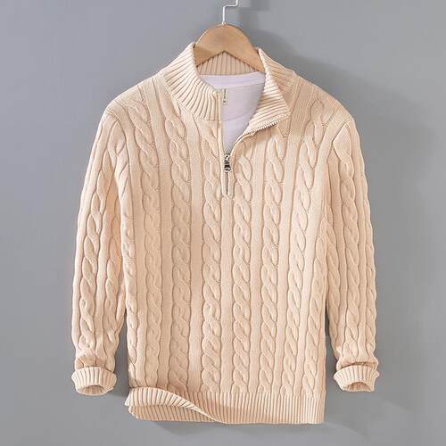 Half high collar thick men's sweater zipper pullover