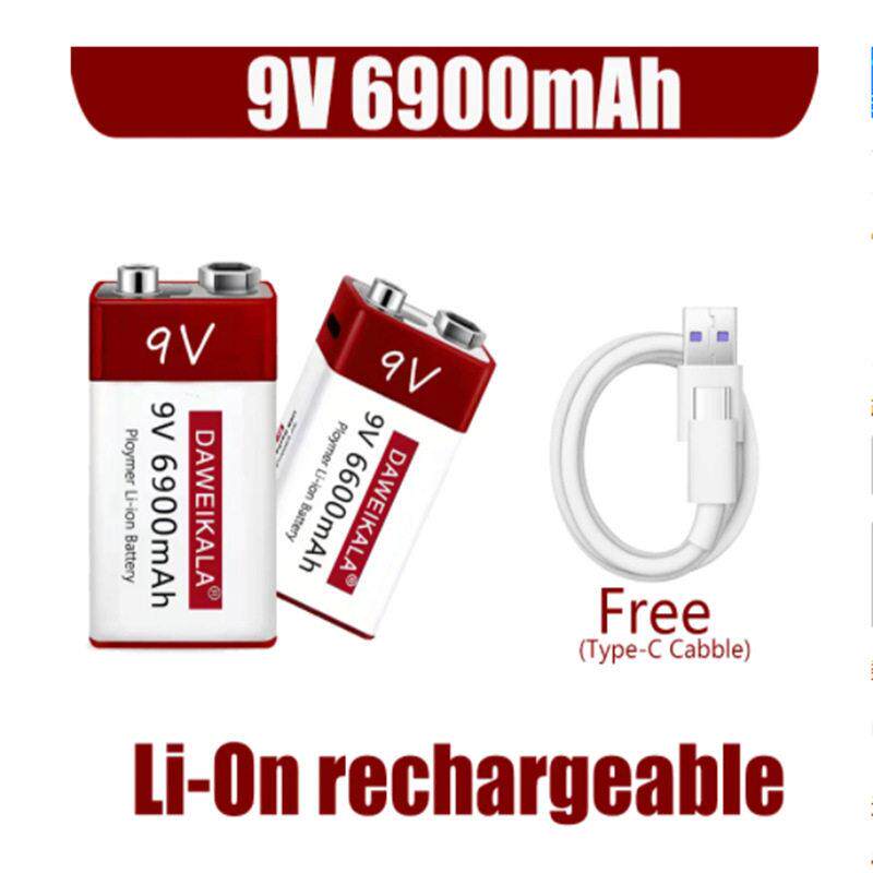9V 电池 6900mAh 锂离子充电电池 Type-C 电池 9v USB 锂电池用于