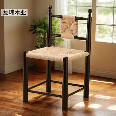 【vin.中古实木编藤复古餐椅法式复古风民宿咖啡厅休闲靠背椅椅子