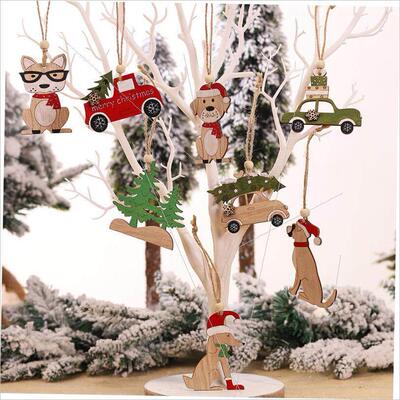 Wooden Christmas tree pendant Christmas carved wood chips