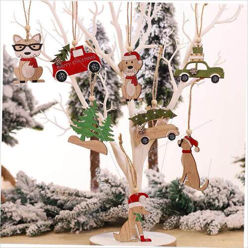 Wooden Christmas tree pendant Christmas carved wood chips
