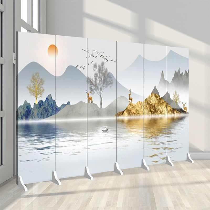 新中式屏风隔断客厅遮挡折叠可移动水墨山水画办公室酒店大厅挡风