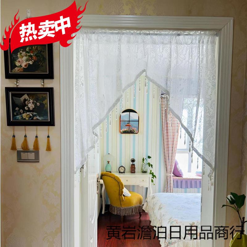 法式门帘免打孔隔断帘厨房 半帘珠子拱形半截流苏 三角遮挡帘拱形图片