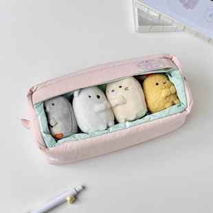 正品旗舰店文具女生可爱笔袋高颜值ins风方糖痛层大容量透明可视窗娃包创意学生收纳袋