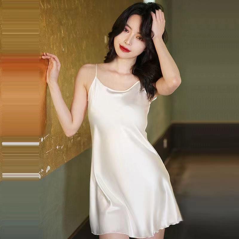 睡衣女夏天薄款吊带睡裙性感冰丝绸私房打底裙子气质内搭纯色背心