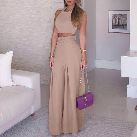 Women's straight leg pants set, cool brown women's