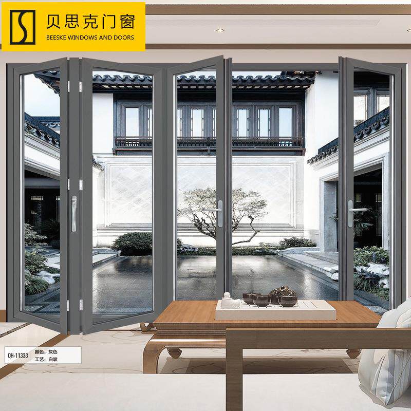 重型铝合金商铺隔断折叠门双层钢化玻璃室内重型防盗