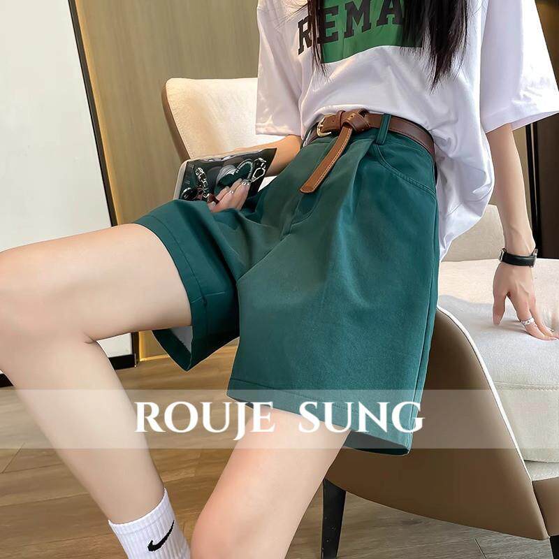 ROUJE SUNG~西装短裤夏季薄款高腰显瘦宽松休闲阔腿直筒A字五分裤