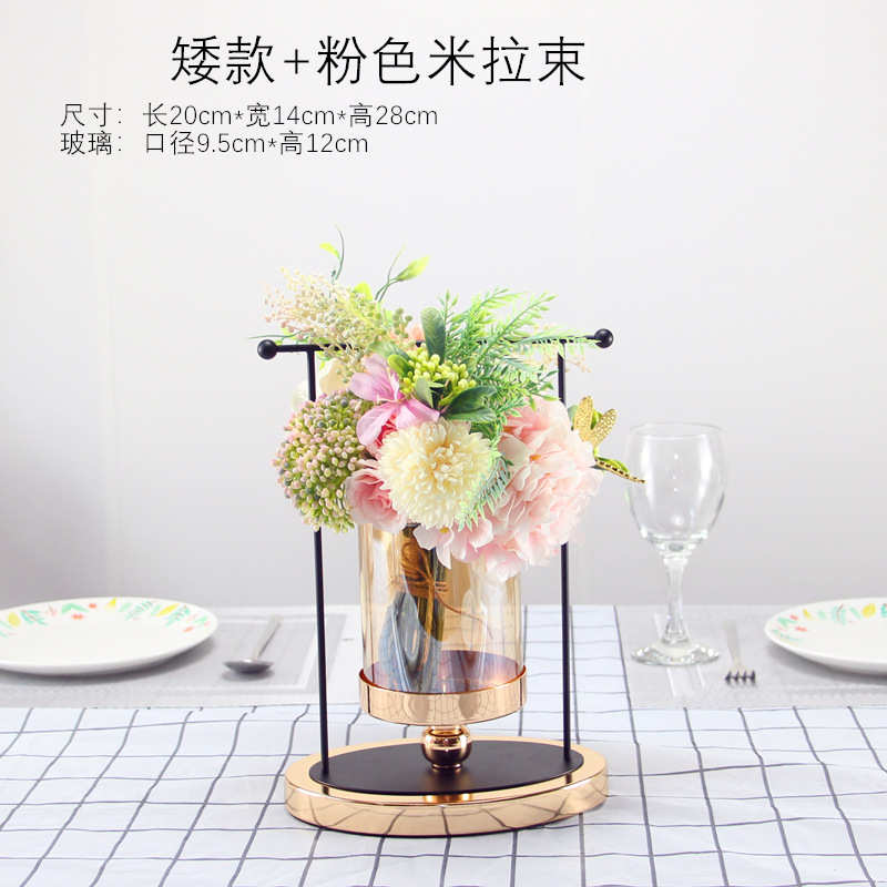 花装摆件创意时尚花瓶餐桌家居客厅轻奢茶几金属电视柜仿真软欧式