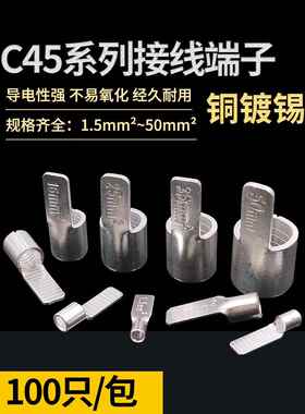 冷压端子C45铜插头Dz47开气口引脚10片型接线铜鼻子1.5 6 50平方