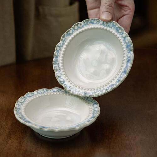 法式复古风陶瓷味碟花边形甜品点心碟高级感家用餐具碟餐厅小菜碟