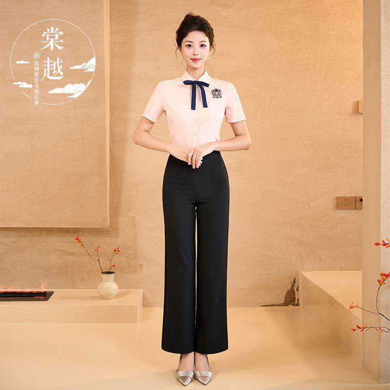 棠越秋季新款足疗技师工作服女高端足浴养生休闲会所短袖套装制服