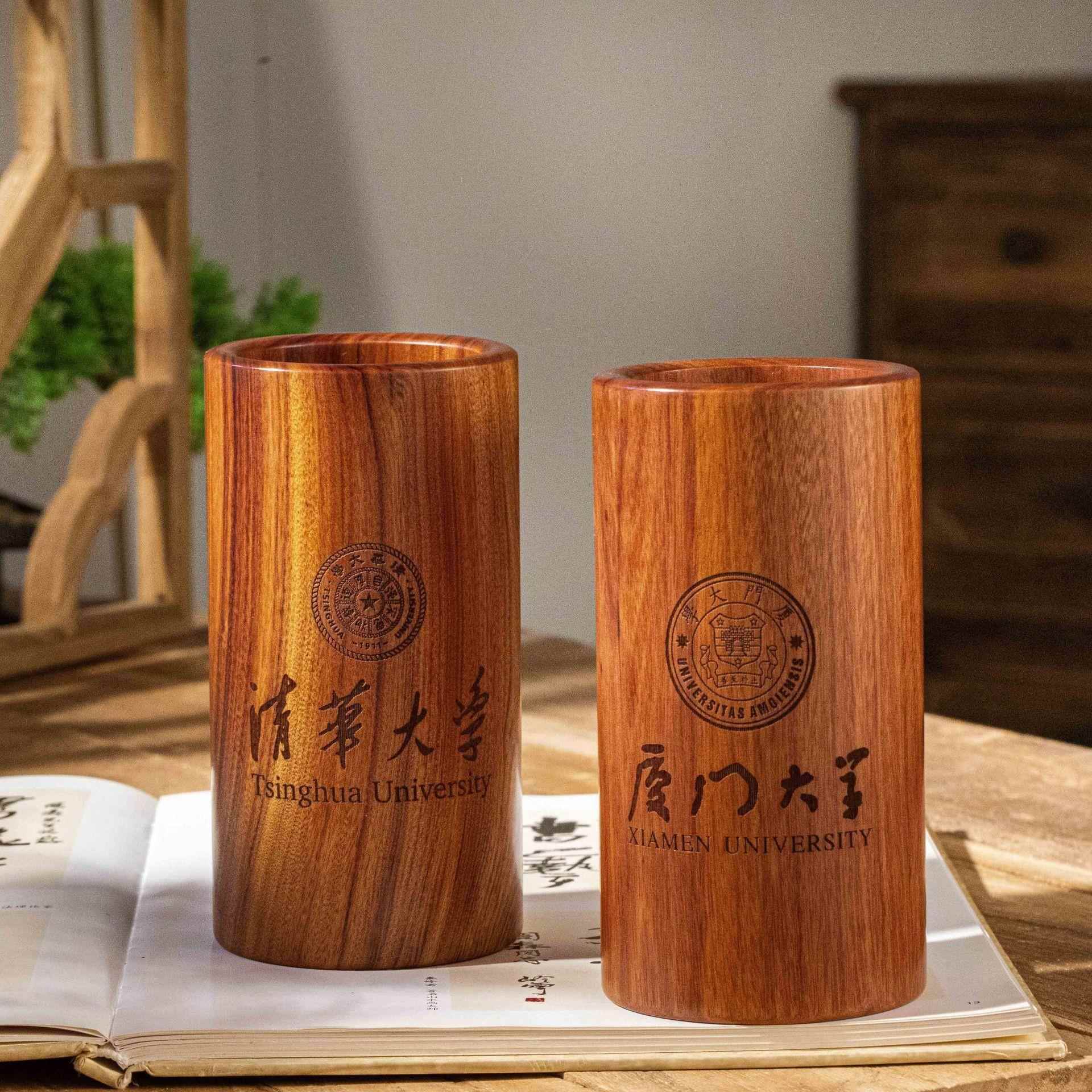 圆形笔筒酸枝实木桌面高档摆件古典收纳笔桶刻字木质礼品diy