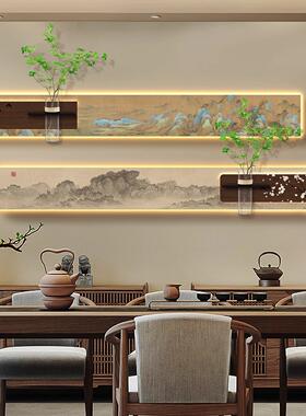 2025新款茶室装饰画高级感水培绿植氛围灯画宋代美学书房山水字画