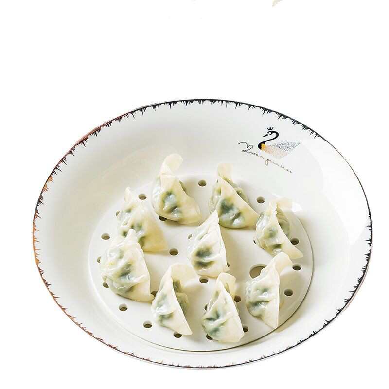 圆形骨瓷饺子盘沥水双层大号水饺盘子陶瓷水果盘家用盘子菜盘批发