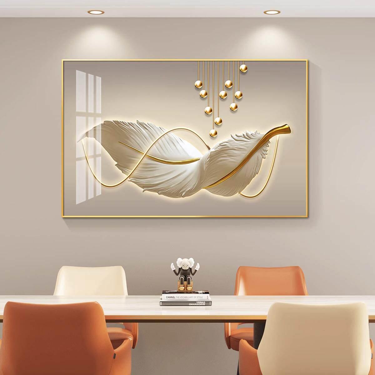 轻奢餐厅装饰画羽毛单餐厅厨房背景墙挂画壁画简约现代优雅高端
