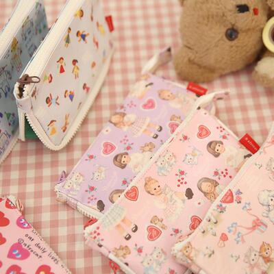 afrocat 韩国可爱笔袋卡通洋娃娃防水拉炼 炼 立体大容量学生文具