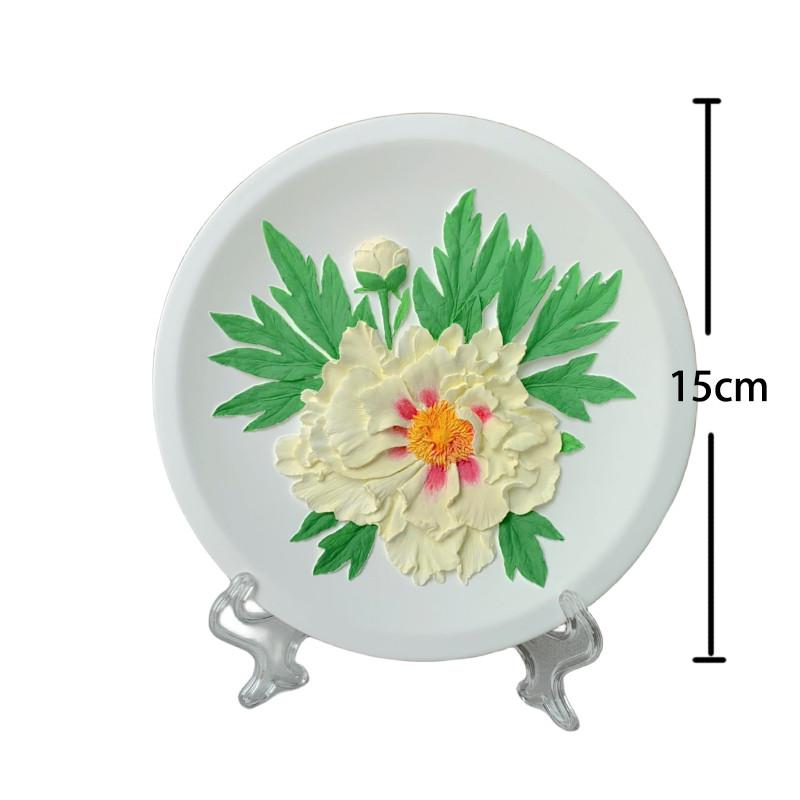 石膏白胚雕画涂色diy客厅彩绘家居牡丹浮摆件花盘立体手工装饰画图片