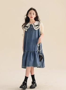 英国next ttat女童夏季连衣裙2025儿童洋气牛仔裙大童小香风裙子