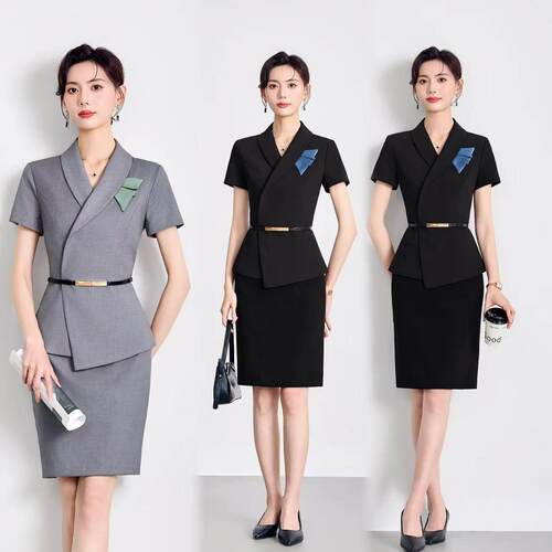 职业西装套装女夏季薄款短袖气质酒店前台工装美容院珠宝店工作服