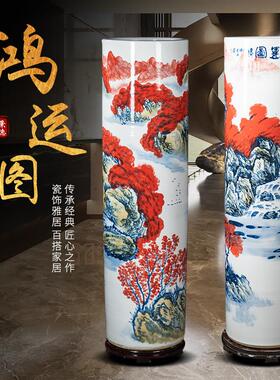 鸿运图高端手绘陶瓷大花瓶箭筒景德镇客厅电视柜装饰开业落地摆件