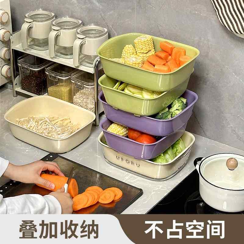 可叠加火锅配盘子蔬菜水果带盖子拼盘多功能沥水盘子子厨房备菜
