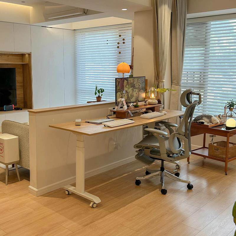 泊逸可移动电动升降桌家用办公桌现代简约电脑桌实木去客厅化书桌
