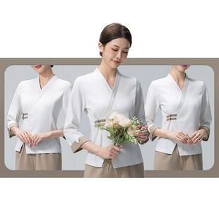 高端美容师工作服女皮肤管理七分袖修身推拿足浴技师服套装养生馆