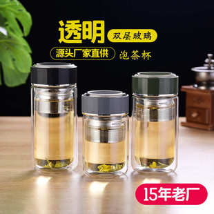 高颜值玻璃杯双层茶杯玻璃高硼硅耐高温伴手礼家用高级感杯子批发