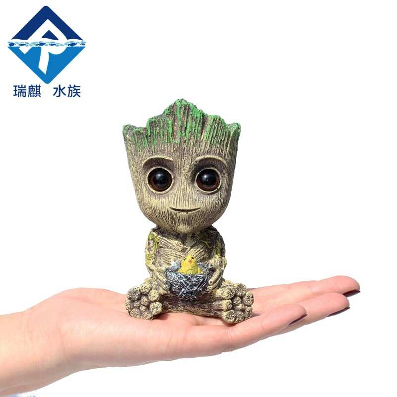 瑞麒水族创意造景格鲁特树人复仇者联盟银河护卫气泡树脂装饰摆件